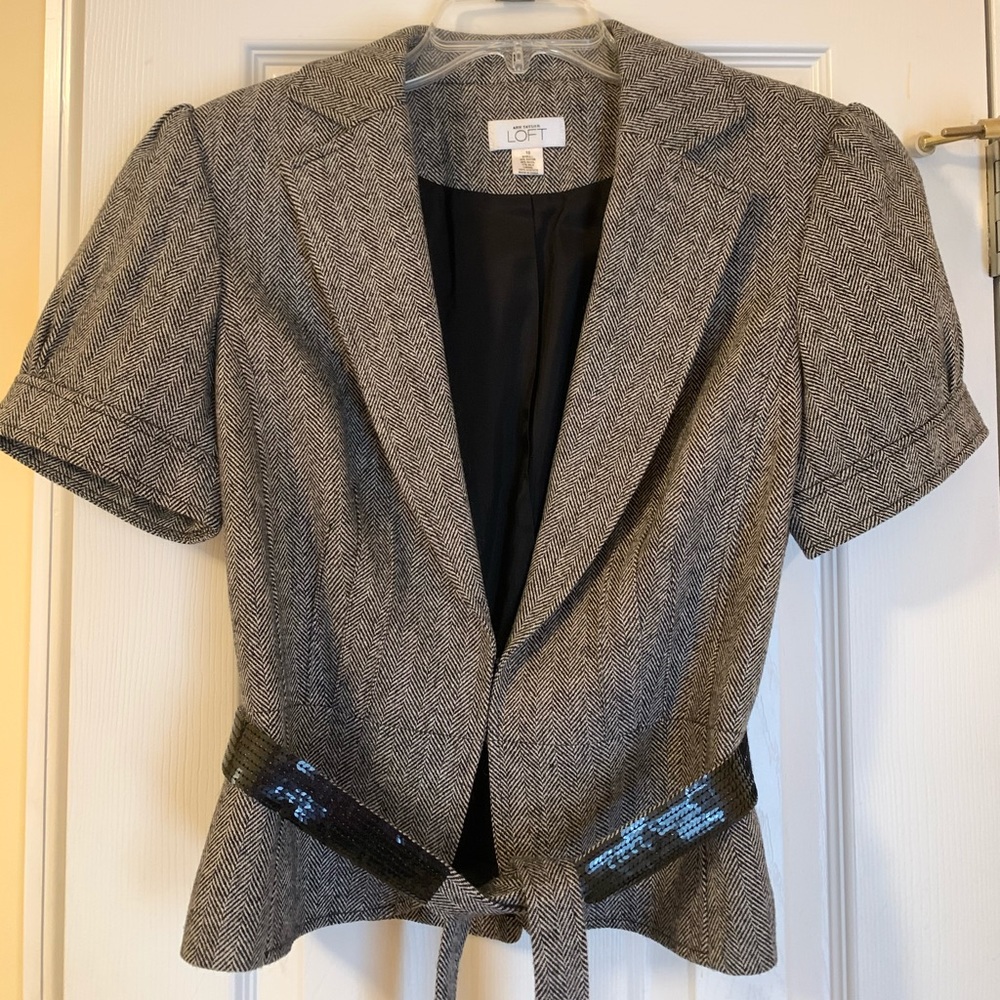Ann Taylor Loft Size 10 Belted Houndstooth Jacket